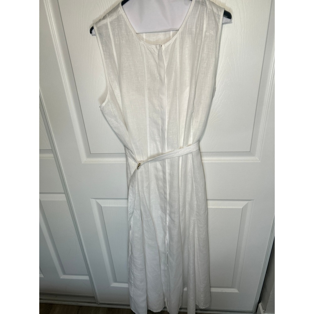 J.Crew White Linen Sleeveless Midi Dress XL Belted Pintuck Shirt Dress w Slip - Picture 2 of 9